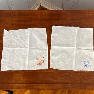 Vintage White Handkerchiefs with Embroidered Accents